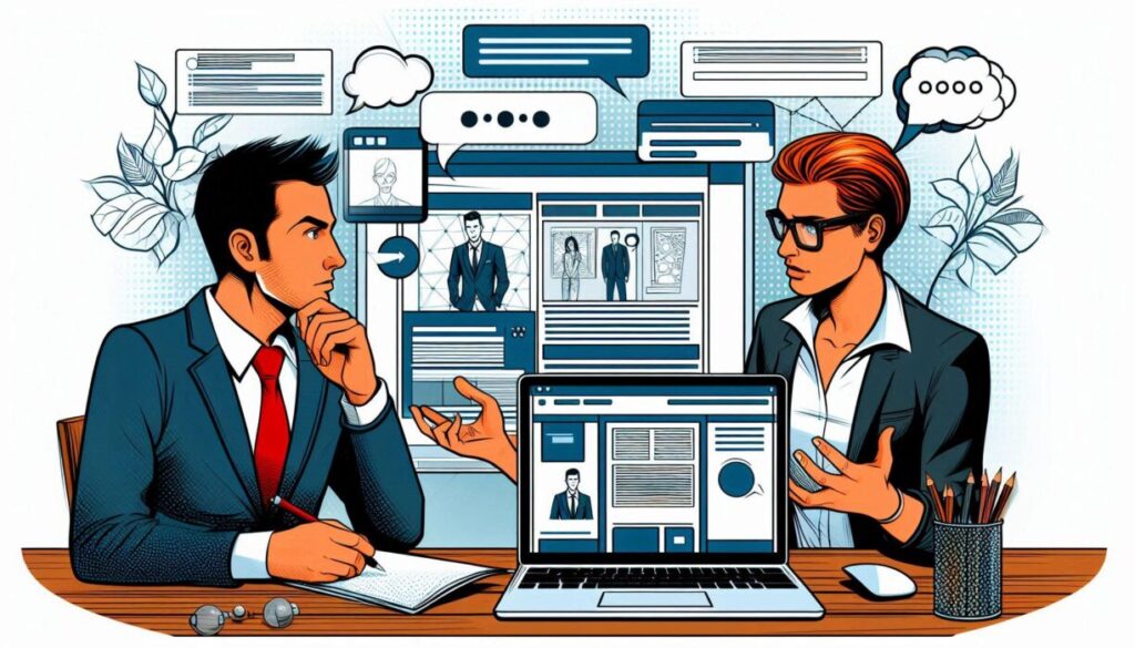 Client and the web designer talking