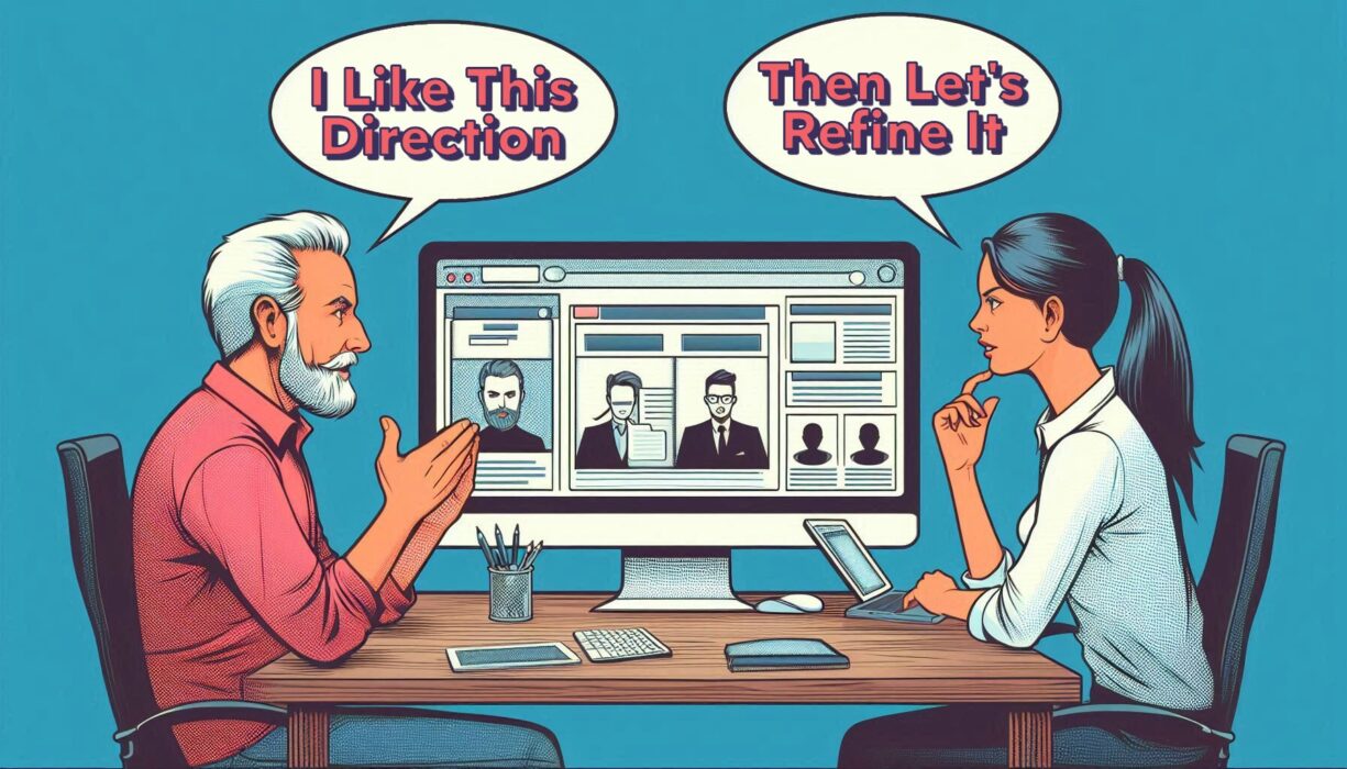 Client and the web designer talking